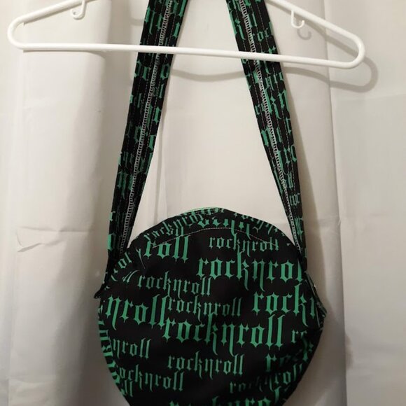 New ROCK N ROLL Round Shoulder Purse Shoulder Bag Black Bright Green Punk Rave - Picture 4 of 8